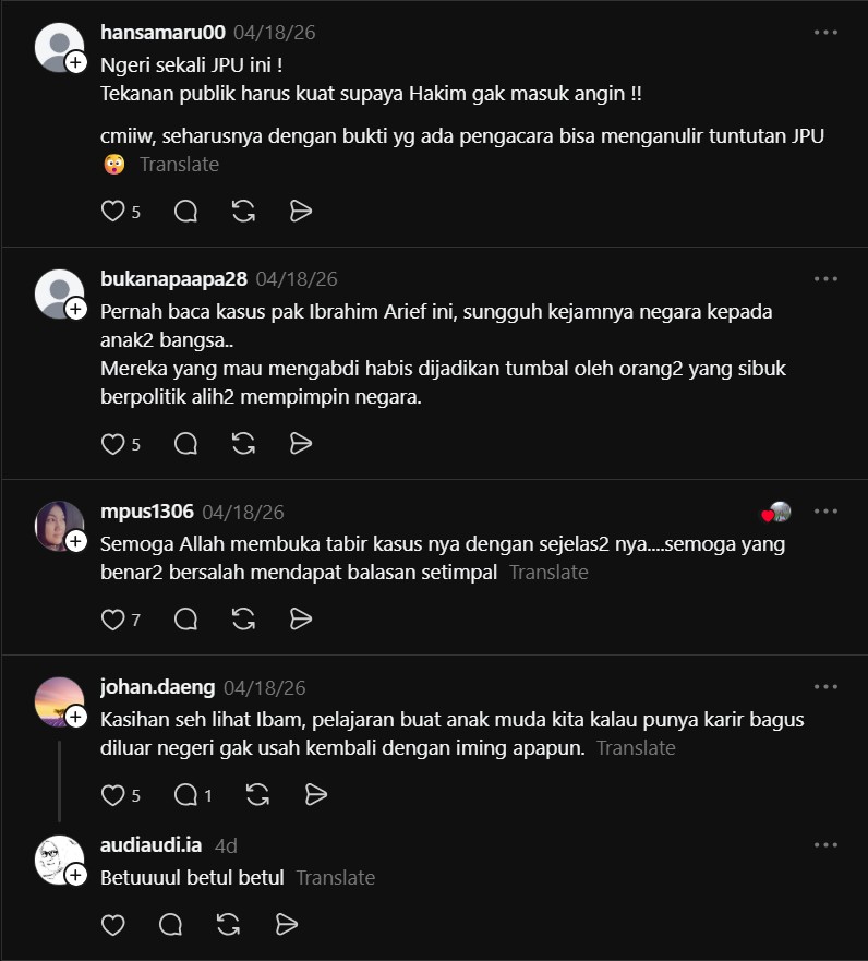 Komentar Netizen Mengenai Tuntutan Terhadap Ibrahim Arief