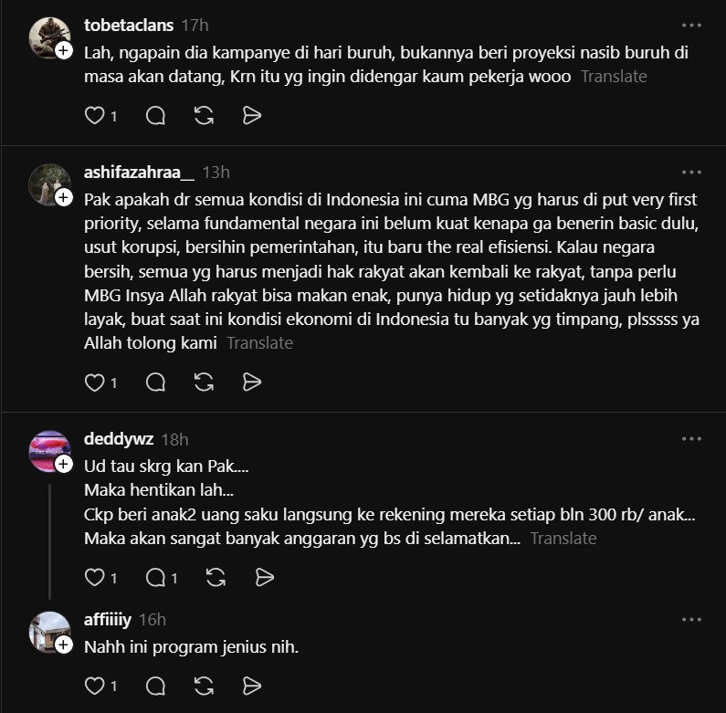Komentar Netizen Mengenai Jawaban Buruh Soal MBG